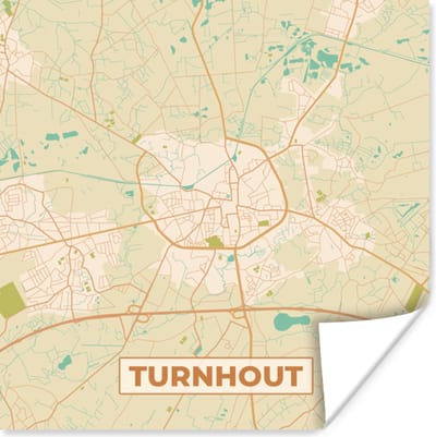 Poster Turnhout - Stadskaart - Retro - Kaart - Plattegrond - 100x100 cm XXL