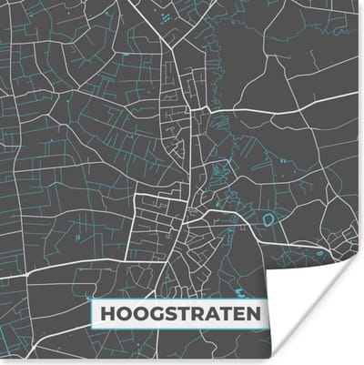 Poster Kaart – Plattegrond – Stadskaart – Hoogstraten – België - Grijs - 100x100 cm XXL
