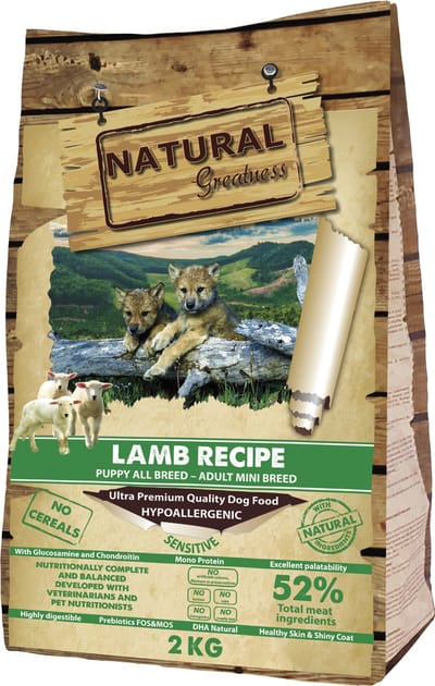 Hondenvoer Natural Greatness - Lam Mini 2kg - Graanvrij, Hypoallergeen, Licht Verteerbaar