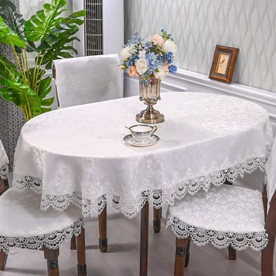 Ovaal Tafelkleed Wit Geborduurd Vouw Salontafel Juppe Eettafelhoes Tafelkleed Tafel Huis Kant Kunst Stofhoes Stoelhoes 140x200cm