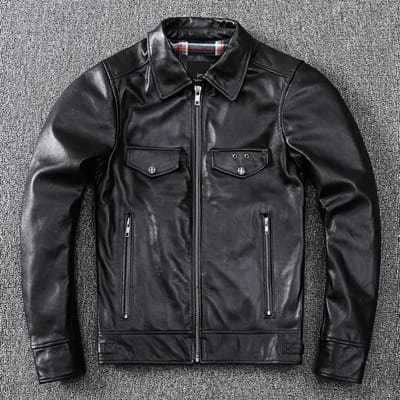 De eerste laag rundleer zacht fijn leer leren jas heren motorstijl slim leren jas 5XL black