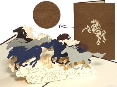 Popcards popupkaarten – Paarden in galop Paard Doelgericht Standvastig Verjaardag Felicitatie Vaderdag pop-up kaart 3D wenskaart