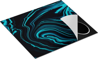 Chefcare Inductie Beschermer Abstracte Kunst - Aqua Blauw met Zwart - 60x50 cm - Afdekplaat Inductie - Kookplaat Beschermer - Inductie Mat