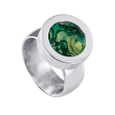 Quiges RVS Schroefsysteem Ring Zilverkleurig Glans 16mm met Verwisselbare Parelmoer Groen Schelp 12mm Mini Munt