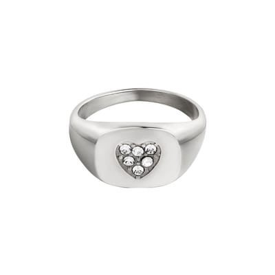 Ring | roestvrijstaal | zilver | hartvormig detail | Valentijnsdag |dames | zirkoonsteentjes | maat 18- Moederdag cadeautje - cadeau voor haar - mama