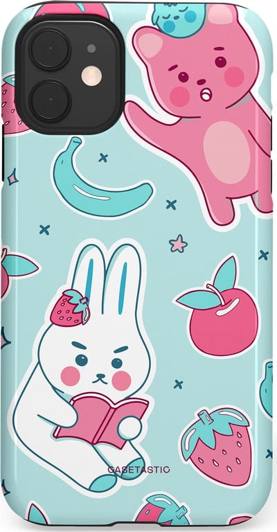 Casetastic hoesje geschikt voor Apple iPhone 11 - Dubbellaagse bescherming - Fruitige vriendjes - Fashion Case - Mintgroen Lichtgrijs Lichtroze Wit
