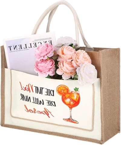 Jute Shopper Tas, Strandtas, Cadeautas met een Laadcapaciteit van 1-10 kg, Perfect voor Winkelen, Avonden en Stranduitjes, Stijlvol Ontwerp voor Elke Gelegenheid