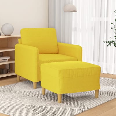 vidaXL - Fauteuil - met - voetenbank - 60 - cm - stof - lichtgeel