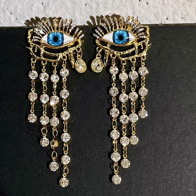 Vintage Stijl Dames Heren Ogen Kwastje Hanger Kristal Zware Industrie Oorbellen Sieraden Exquise Rtro Dame Klassieke Oorringen gray