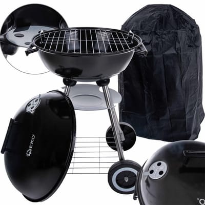 GEKO Ronde houtskoolbarbecue - Met deksel - Ø 39 cm rooster - Zwart - Inclusief hoes