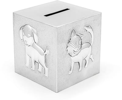 Zilverstad - Spaarpot Kubus Huisdieren zilver kleur