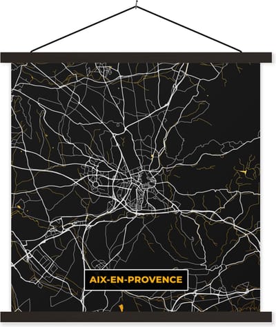 Posterhanger incl. Poster 60x60 cm - Schoolplaat - Plattegrond - Aix-en-Provence - Stadskaart - Frankrijk - Kaart - Textielposter - Zwarte latten - Stadskaart