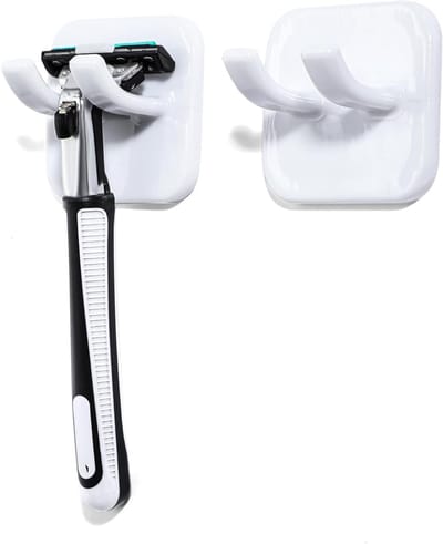 Houder voor Scheermes en Accessoires, Waterdichte Wandbevestiging, Zelfklevende Dubbele Haak voor Scheermes, Loofah, Handdoek en Sleutels, 2 Stuks