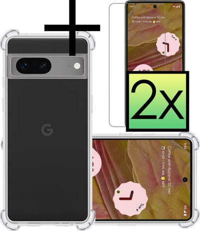 Hoesje - Met Screenprotector - 2 Stuks - Geschikt voor Google Pixel 7A - Sterk & Shockproof - Siliconen Case - Back Cover - Telefoon Hoes - Shock Proof - Transparant