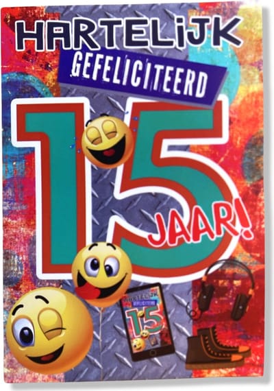Hoera 15 Jaar! Luxe verjaardagskaart - 12x17cm - Gevouwen Wenskaart inclusief envelop - Leeftijdkaart