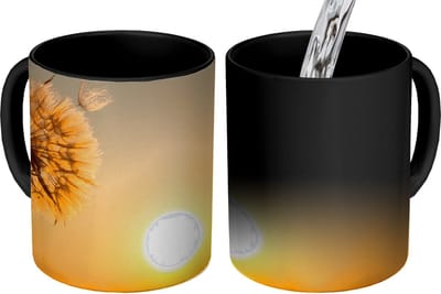 Magische Mok - Foto op Warmte Mokken - Koffiemok - Paardenbloem - Zon - Zonsondergang - Magic Mok - Beker - 350 ML - Theemok