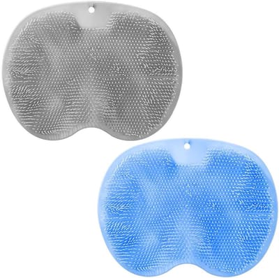 Douche Voetenmat - Met Zuignappen voor Wandmontage - Exfoliërende Siliconen Massage Reiniger - Grijs en Blauw-21*29CM