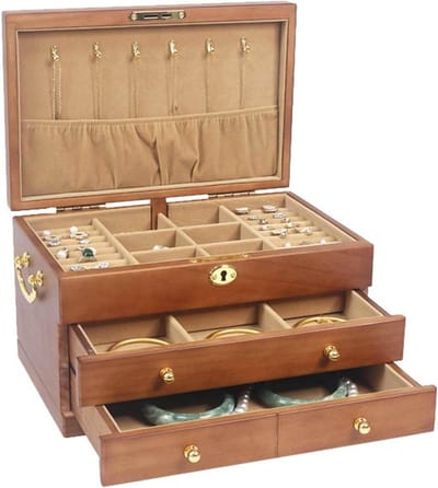 Houten Sieradendoos - Juwelendoosje Organizer - Sieraden Opbergen - Met Slot en Sleutel - 19.48 x 11.42 x 6.89 inch