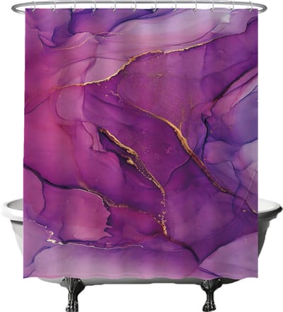 Ulticool Douchegordijn - Marmer Kunst Rust Chique - 180x200 cm - met 12 ringen - Anti Schimmel - Waterdicht & Wasbaar - Semi Transparant - Paars Lila Roze