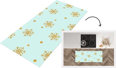 Keukenloper - Loper keuken - Kerst - Patroon - Sneeuw - Goud - 120x50 cm - Keukenloper vinyl