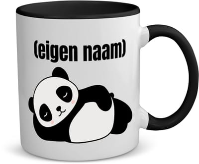 Akyol - liggende panda met eigen naam koffiemok - theemok - zwart - Panda - panda liefhebbers - iemand die houdt van panda's - verjaardag - cadeau - kado - 350 ML inhoud