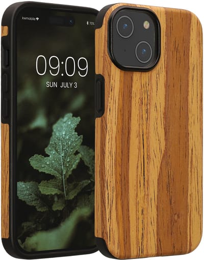 kwmobile hoesje geschikt voor Apple iPhone 15 - Back cover voor smartphone - Telefoonhoesje van hout in vintage bruin - Houtnerven design