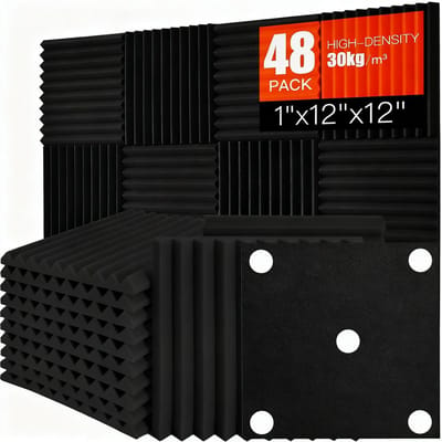 Dailygoods- Akoestische Panelen 48 Stuks - Geluidsabsorberende Platen - Geluidsisolatie - Akoestische Wanddecoratie - Zwart - 30 x 30 x 2,5 cm