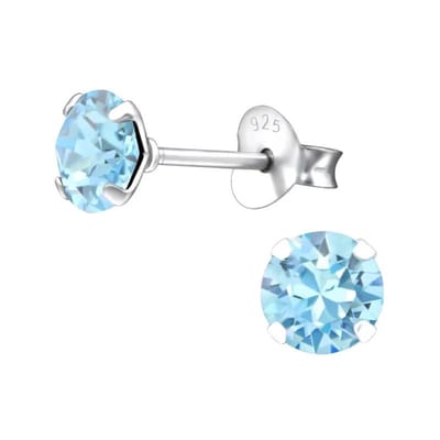 Aramat Jewels | Oorbellen | 925 Zilveren Kristal Oorbellen - Sprankelende Zirkonia Studs | 5mm / Licht Blauw | | | Zilver | Kinderen, Volwassenen | Verkleurd niet