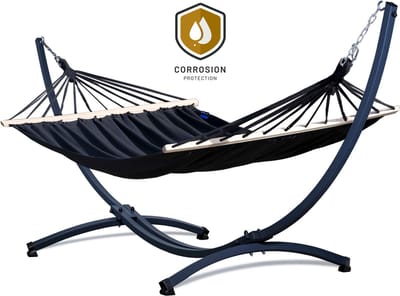 Hangmat met Standaard en Spreidstok – 2 Persoons - PREMIUM– Stevig – Weerbestendig – Hangmatset – 5 Jaar Garantie – Draagkracht 220 kg – Grande Roma