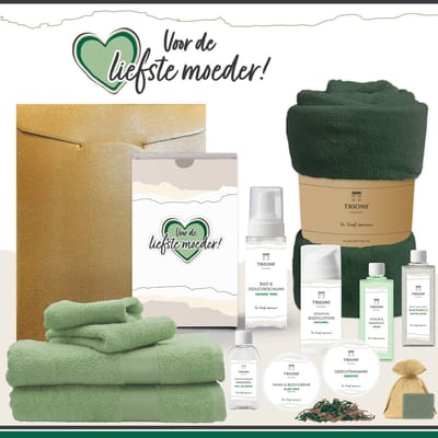 Geschenkset “Voor de liefste moeder!” - 13 producten - 2000 gram | Triomf Original - Giftset voor haar Cadeau Moederdag Luxe Wellness Pakket Vrouw Speciaal Cadeaupakket Geschenk Lieve Mama Verjaardag Kerst Kerstpakket Gift Set Groen
