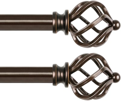 Dailygoods- Gordijnroede Uitschuifbaar 80-218 cm - Set van 2 - Brons - Hoogwaardig Metaal - Decoratieve Eindstukken - Draagt tot 22 kg - Gordijnstang