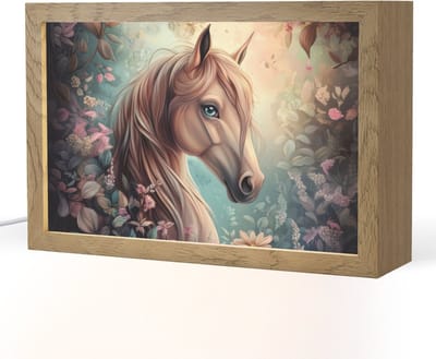 Nachtlampje 30x20 cm - Kinder lampje - Paard - Bloemen - Vlinders - Tafellamp kinderkamer - Slaapkamer lamp - Bedlamp kinderen - Kinderlampje stopcontact - Wandlamp babykamer - Nachtlampjes