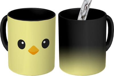 Magische Mok - Foto op Warmte Mokken - Koffiemok - Kuiken - Vrolijk - Geel - Minimalistisch - Magic Mok - Beker - 350 ML - Theemok
