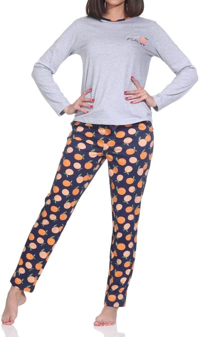 Normann damespyjama met lange mouwen – ‘Peachy’-ontwerp – zacht jerseycomfort