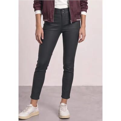 Mid waist broek in slim fit met leerlook