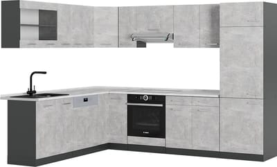 Vicco Hoekkeuken R-Line, Beton/Antraciet, 287 x 227 cm, WB Marmer