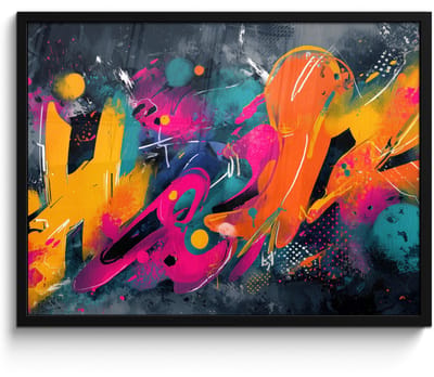 Poster in lijst - Fotolijst 80x60 cm - Posters - Abstract - Graffiti - Kleurrijk - Verfspatten - Posterlijst zwart - Decoratie - Wanddecoratie woonkamer - Muurdecoratie slaapkamer