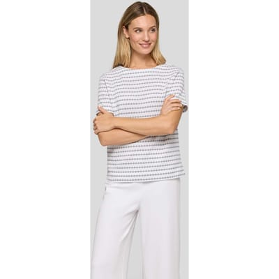 Pullover met korte mouwen van structuurtricot met katoen - grijs / wit - Gr. 38 van Goldner Fashion
