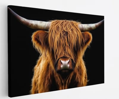 Saammp Canvas Schilderij Schotse Hooglander Koe in het hoge gras - Dieren - Natuur - 60x40 - Foto op canvas - Wanddecoratie - muurdecoratie Woonkamer - Slaapkamer decoratie - Canvas Print