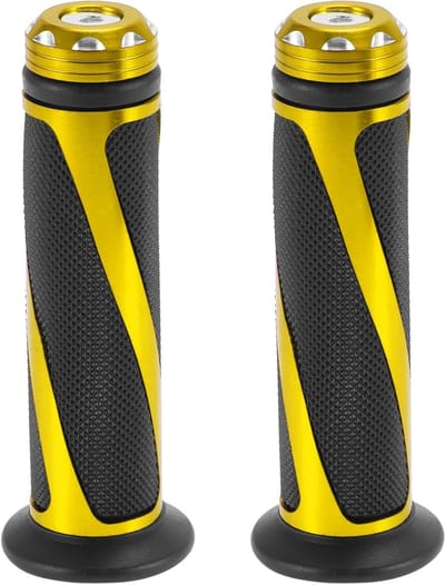 Universele 7/8" en 15/16" Motorfiets Handgrepen van Rubber en Aluminiumlegering, Stuur Grips voor Scooter en Fiets, Zwart Geel, 1 Paar