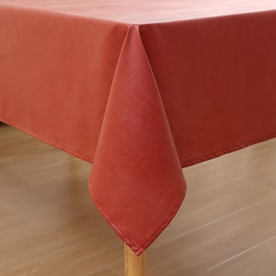 Famanu Tafelkleed, linnenlook, afwasbaar, lotuseffect, rechthoekig, 140 x 300 cm, tafelzeil, waterafstotend, tafellinnen, vlekbescherming, baksteenrood