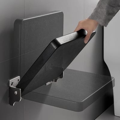 Opvouwbare Douchezitting - Douchekruk Wandmontage - Veilig Douchen - Met Benen & Houder - 90° Opvouwbaar - Zwart