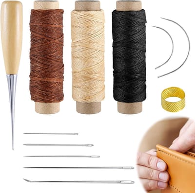 Complete Naaiset met 12 Stukken - Handgereedschap voor Leerbewerking, Naald, Draad en Duimprotectors voor DIY Creaties en Tapijt Reparatie
