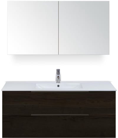Seville Badmeubelset 120 cm - 2 Laden Black Oak Edge - Wastafel Enjoy Enkel met Spiegelkast