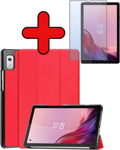 Hoesje - Geschikt voor Lenovo Tab M9 - Met Screenprotector - Hardcover Book Case - Trifold Bookcase Hoes - Hard Cover - Tablethoes - Rood