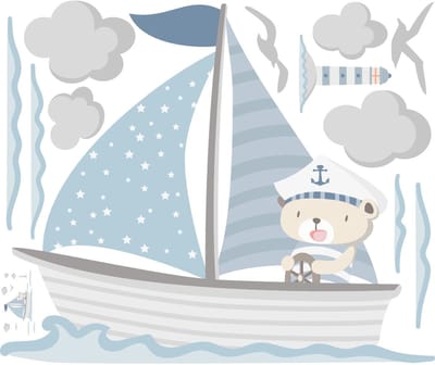 Muurstickers - Teddybeer op zijn boot - Zelfklevende stickers - 80x95cm