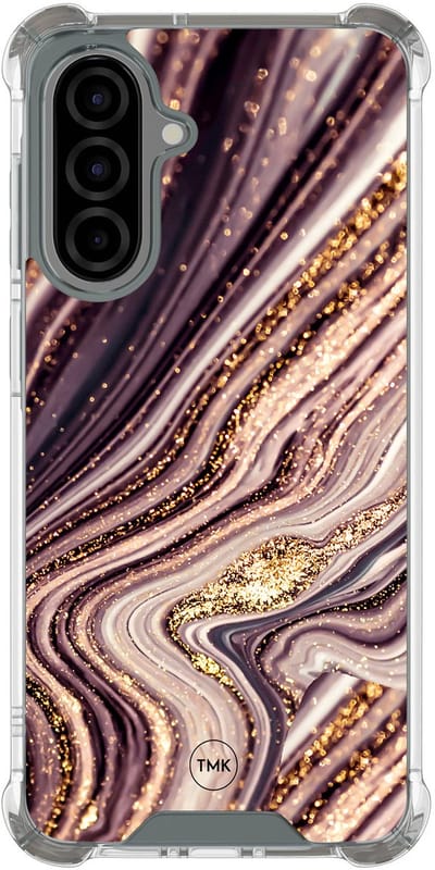 Shockproof hoesje geschikt voor Samsung Galaxy A56 - Golden pink marble - Schokbestendig - Verhoogde randen - TPU case - Extra Sterke Back Cover - Marmer - Transparant, Roze, Goud