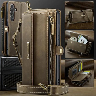 CaseMe Lanyard Lederen Portemonnee met Rits Kaarthouder Telefoonhoesje voor Samsung Galaxy S26 Ultra S25 FE S24 Plus S23 S22 S21 A17 A16 A56 Cover (Samsung S20 Ultra)