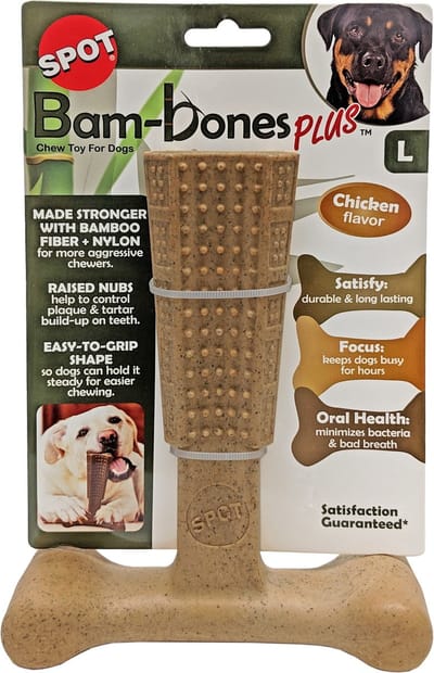 Spot Bam-Bones Plus Easy Grip - Veilig Kauwbot voor Honden - Speciaal voor Sterke Kauwers - Verzorgt het Gebit van de Hond - Rund of Kip - S/M/L - Maat: Large, Smaak: Kip