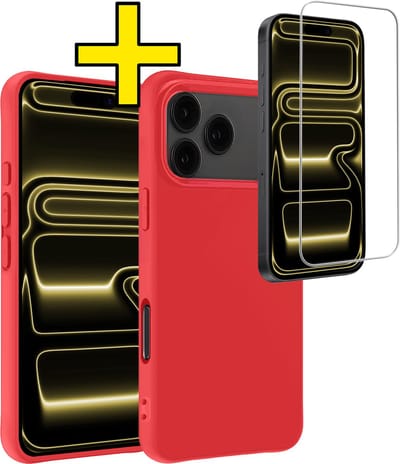 Hoesje - Met Screenprotector - Geschikt voor Apple iPhone 17 Pro Max - Sterk & Shockproof - Back Cover - Siliconen Case - Telefoon Hoes - Telefoonhoesjes - Rood